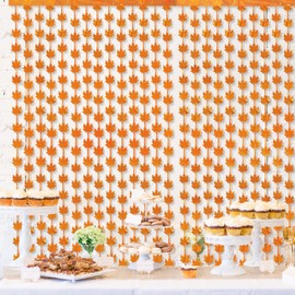 Thanksgiving Party Foil Curtain Decorations 2 Pack Orange Maple Leaves Foil Fringe Curtains Friendsgiving Party Decor Fall Autumn Farm Harvest Photo Booth Props Backdrop Birthday Party Supplies