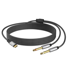 USB C to Dual 6.35mm Stereo Audio Cable 6 FT, USB Type-C to 1/4 inch TS Stereo Splitter Y Cable, Gold-Plated Connector, Nylon Braided Jacket, for Smartphone, Tablet, Laptop, Amplifier, Mixer, Speaker