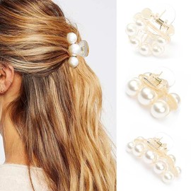 Banatra Pearl Claw Clips Champagne Pearls Hair Clips Small Hair Clip Claws Fancy Hair Accessories for Women and Girls (3 PCS)