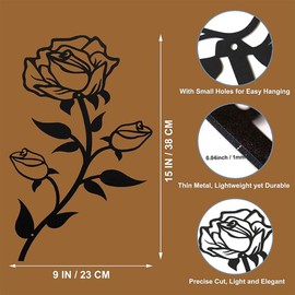 Hocadrv Pack of 2 Wall Decoration Metal Black Roses Wall Decoration Living Room Flowers Wall Decoration Wall Object Home Modern Wall Decoration Metal for Living Room Bedroom Office Outdoor Decoration