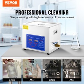 VEVOR 10L Professional Sonic Cleaning, Stainless Steel Industrial Machine with Digital Timer & Heater, Ideal for Jewelry, Dentures, Instruments, and Industrial Parts, 110V, FCC/CE/RoHS Certified