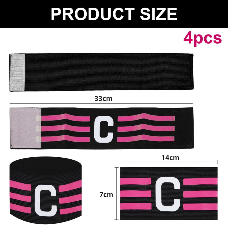 4 Pack Soccer Captain Armband，Adjustable Football Captain Bands for Adults