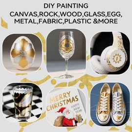 TRANSON 3 Gold, 3 Silver, 1 Black and 1 White Paint Markers Brush and Bold Dual-tip Acrylic Paint Marker Set for Rock Painting Glass Canvas Wood Leather Ceramic Painting