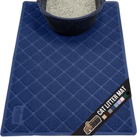 GORILLA GRIP Cat Litter Box Mat, 47x35, Water Resistant Kitty Litter Trapping Mat, Textured Backing, Easy to Clean, Less Waste and Clean Floors, Kitten Supplies for Indoor Cats, Soft on Paws Navy Blue