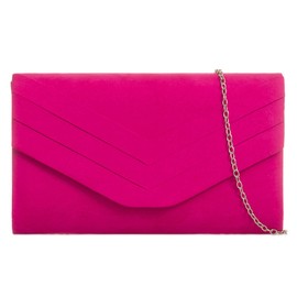 fi9® STYLISH SUEDE ENVELOP STYLE BRIDAL WEDDING EVENING CLUTCH PARTY PURSE HAND BAG (Fuchsia)