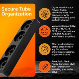 SplashNColor Quad 4X Vacuum Tube Holder Display Stand – Compatible with ECC88, 6DJ8, 6922 Tubes – Fits Schiit Audio Lyr and Valhalla – Heat-Resistant Satin Black Tube Rack