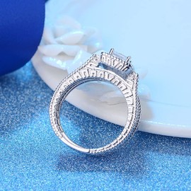 Vintage Fashion Women's 925 Sterling Silver Square Stone Ring Pattern Set Ring Square Cushion Cut Cubic AAA Zircon Statement Engagement Ring CZ Sparkling Wedding Ring Size 6-10 638 (8)