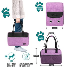 PetAmi Dog Purse Carrier for Small Dogs, Airline Approved Soft Sided Pet Carrier with Pockets, Ventilated Dog Carrying Bag for Puppy Cat, Dog Travel Supplies Bag, Sherpa Bed, Max 12 lbs, Purple