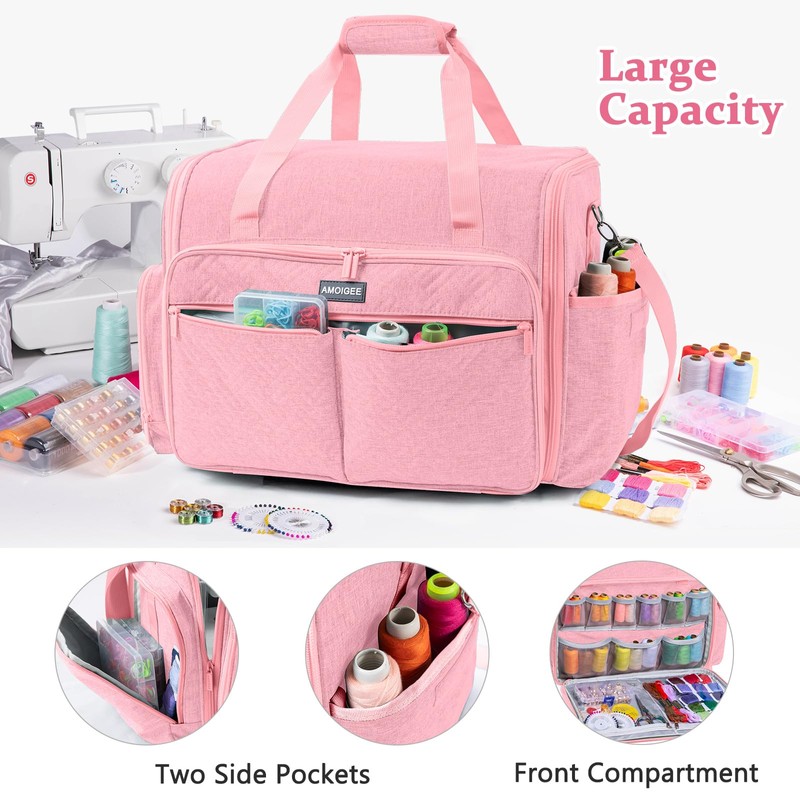 AMOIGEE Full-Open Sewing Machine Case with Wheels, Large Rolling Sewing
