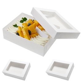 Wowxyz Wowxyz 19x14x4 Inches Cake Boxes 6pcs Rectangle Half Sheet 1/2 Sheet Bakery Boxes with Window - Donuts, Pastry Baking Cake, Pie White Cardboard Treat Packaging