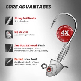 Probite Super Anti-Loose Jig Head, 20PCS/Box, 4, Strong Hook & Secure Bait Lock, Ideal for Freshwater & Saltwater Fishing (3/8 oz)