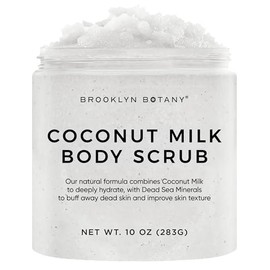 Brooklyn Botany - Exfoliante corporal con leche de coco, 100% natural, anticelulítico, exfoliante corporal con sal del Mar Muerto y aceites esenciales, 10 onzas