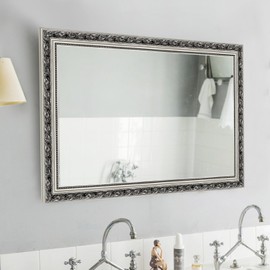 HAA Framed Rectangle Bathroom Mirrors for Wall,Wall Mounted Mirror Vertical or Horizontal Hanging for Living Room,Bedroom (32''x24''Silver), 10060
