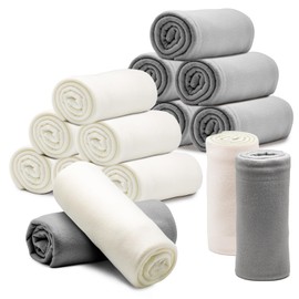 Tewloss 12PCS Fleece Throw Blankets Bulk 60 x 50 in Soft Blankets Fabric Warm Lightweight Wool Blanket Cozy Coverlet for Beds Sofas Home for All Seasons (Beige + Light Gray)