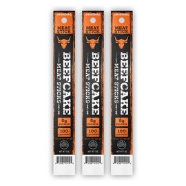 Beefcake Jerky Original Meat Sticks, Smoky Beef Protein Snacks, 8g Protein Zero Sugar, Gluten Free Low Calorie Keto Friendly, Premium Quality Meat Sticks - 3 Sticks