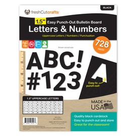 FreshCut Crafts 636 Pcs 1.5 in. Black Bulletin Board Letters & Numbers, Capital Alphabet Letters, Numbers, Punctuation, US Made Card Stock Punch Out Letters for Posters, Bulletin Boards, Classroom
