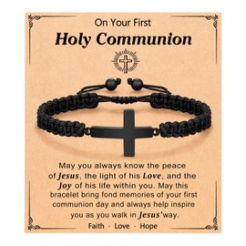 PINKDODO First 1st Communion Gifts for Boys Christening Cross Bracelets Religious Christian Easter Gifts for Teen Teenage Boy