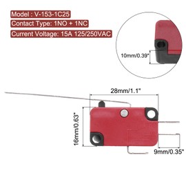 sourcing map 10Pcs V-153-1C25 1NO + 1NC Micro Limit Switch 15A 125/250VAC Waterproof Miniature Micro Switches for Precision Components
