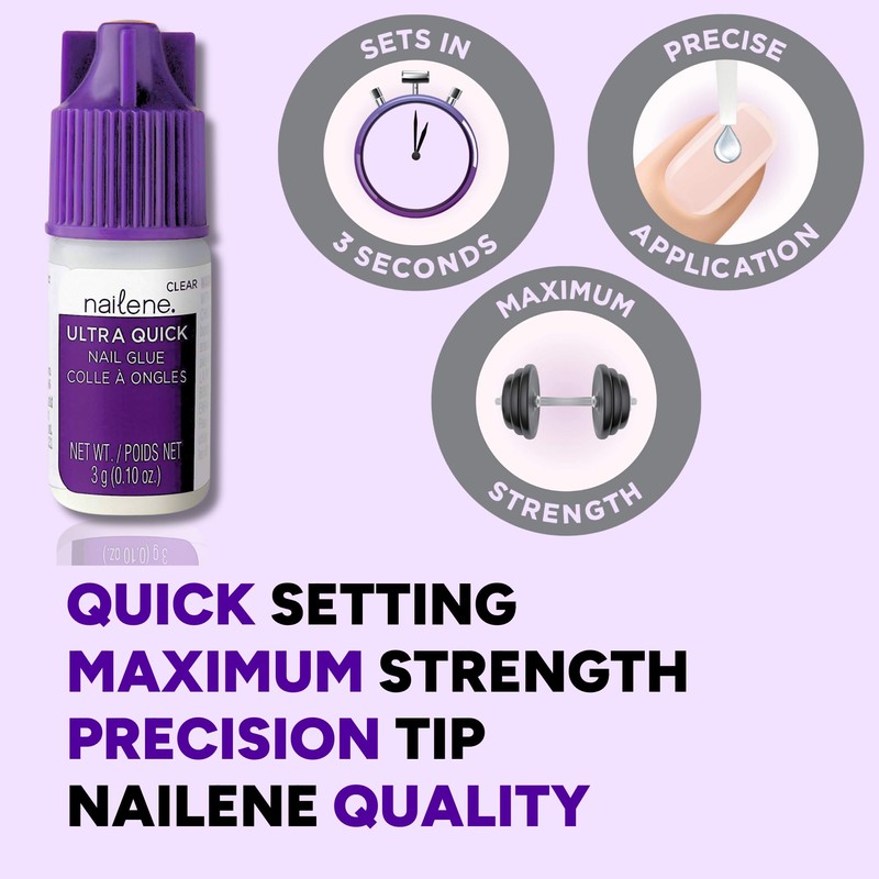Nailene Ultra Quick Nail Glue Value Pack, Clear, Pointed Tip