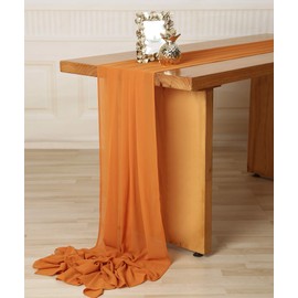 SHERWAY 27 x 168 Inch Orange Wedding Chiffon Table Runner, Extra Long 14FT Soft Semi Sheer Tablecloth Table Overlay, Rustic Wedding Bridal Shower Baby Shower Party Table Decoration