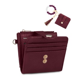 Sunpour Small Wristlet Wallets for Women Keychain Wristlet Wallet RFID Blocking Key Chain Wallet With Zipper Coin Pocket,2 Id Window, Burgundy, small, Small Wallet