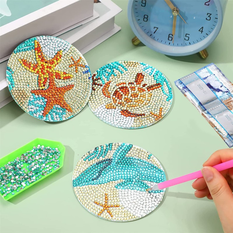 Funvalley Surperfect 8 Pack Diamond Painting Coasters with Stand, DIY