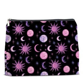 UPNEGE Sun Moon Aesthetic Makeup Bag Gifts for Women Goth Sun Moon Stars Starry Cosmetic Bag Zipper Pouch Travel