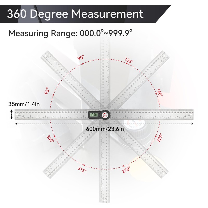 GemRed Digital Protractor Stainless Steel 600 mm Angle Gauge with