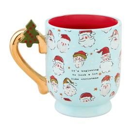 Mud Pie Christmas Pedestal Mug, Blue Santa, 13 oz