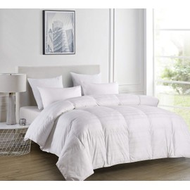 Blue Ridge Home Fashions Luxury 600 Thread Count Windowpane Pattern Oversize Down Alternative Comforter - Hypoallergenic Polyester Fill, King, White