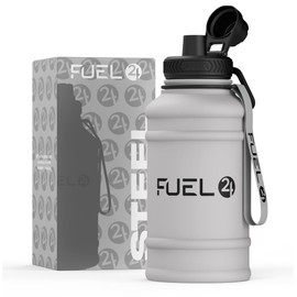 Fuel24 Stainless Steel Jug - 1.3 or 2.2 Litre Water Bottle - Extra Strong BPA Free Leak Proof - Large Sports Bottle for Gym, 1.3L, 2.2L, Metal Bottle - Colour Options