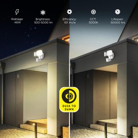 Feit Electric LED Outdoor Waterproof Security Flood Light - Motion Sensor - Dusk to Dawn - Hardwired - 5000K Daylight - 2000 Lumen | White