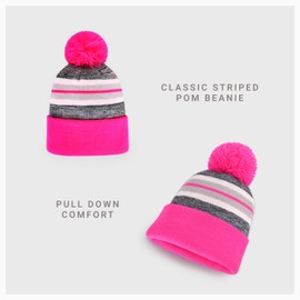 CHOK.LIDS Plain Color Stripe Beanies for Men and Women Soft Acrylic Knit Cuffed Beanie Cap Winter Hat Outdoor (Hot Pink)