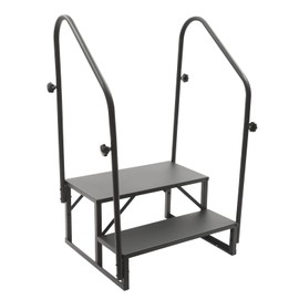 DYNAMI RV Stairs 2 Step Ladder, Steel Black Porch Steps with Handrails,Above Ground Portable Step Stool Stairs Steps, for Home RV Camper,Travel Trailer,Swimming Pools(2 Step,Double Sided Handrail)