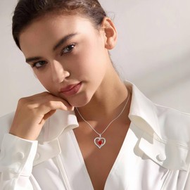 Lwsary Love Heart Necklace 925 Sterling Silver Forever Love Necklace Garnet January Birthstone Pendant Jewelry for Women