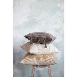 Creative Co-Op Woven Cotton and Wool Patchwork Frayed Edges Pillow, 18" L x 18" W x 2" H, Cream