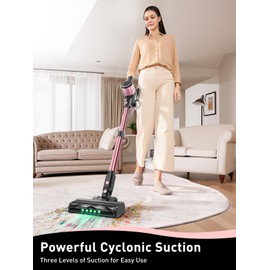 VICEASE Cordless Vacuum Cleaner, 8 in 1 Powerful Suction Lightweight Vacuum Cleaner for Home, LED Display, 3 Suction Modes, 45Mins Detachable Battery Vacuum for Hard Floor Carpet Pet Hair, Pink