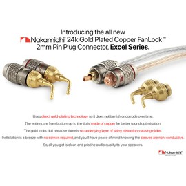 Nakamichi FanLock Excel Series 24K Gold Plated Banana Plug Pin Connector 2mm, 10AWG - 18AWG, 4mm Thickness for Speaker Amplifier, Hi-Fi Audio Cable Quick Connection, 4 Pieces (2 Pairs)