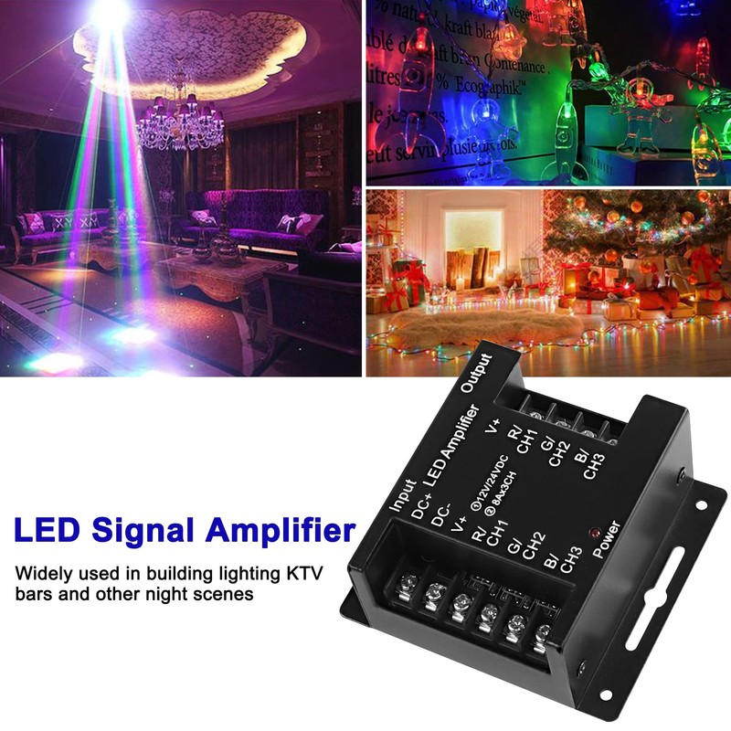 XMSJSIY RGB LED Amplifier 3-Channel Signal Repeater DC 12V-24V 8A/CH