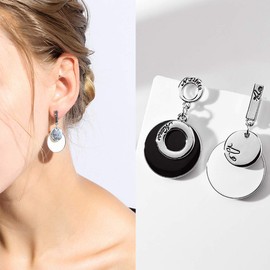 Women's Earrings 925 Silver Round Asymmetric Black and White Cross Earrings for Women Gifts ..., Zinc, Item not included.