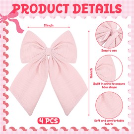 Riceshoot 4 Pcs Large Crib Bows 11 x 16 Inch Coquette Bow Decorations for Baby Shower Nursery Crib Canopy Bed Curtain Tie Back Decor Infant Bassinet Bedroom Wall Decor for Gender Reveal Gifts (Pink)