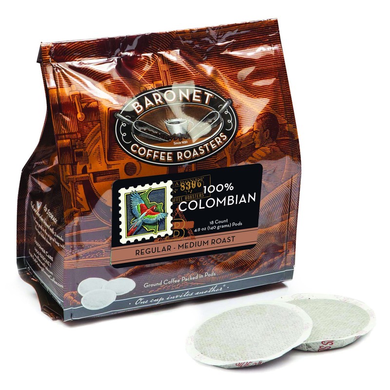 Baronet Coffee Pods [100% Colombian - 54 Pods] Single Cup