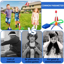 MisFun Rocket Toy for Children, 8 Foam Rockets and 1 Launcher Pad, Rocket Game Children Outdoor, Garden Toy, Outdoor Toy for Children from 3-12 Years, in the Beach or Park