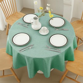 Rectangular Table Cloth Waterproof Wipe Clean Tablecloth, Oil-proof Linen Wipeable Tablecloths, Fashion Solid Color Round Lace Table Cover for Kitchen Party Round 140cm(55in) Lake Green