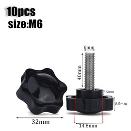 HONGECB Star Grip Screw, Star Grip Locking Screw, Star Screw, Clamping Knob Handle, Star Head Screw with Handle, Screw Grip Clamping Knob, for Machine Tools, Black, Pack of 10, M6 x 40