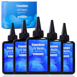 5x100G UV Resin,Upgrade Formula Crystal Clear UV Resin Solar Cure Sunlight Activated Hard UV Resin Kit for Jewelry Earrings Necklace Bracelet Making, Casting& Coating and DIY Craft