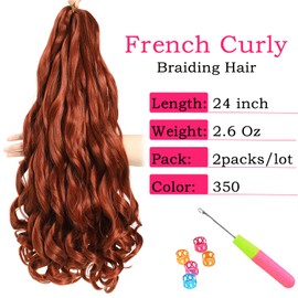 French Curly Braiding Hair 24 Inch - Pre Stretched Bouncy Braiding Hair- Loose Wavy Braiding Hair Synthetic Hair Extensions For Black Women (24 inch 2 Packs 350)