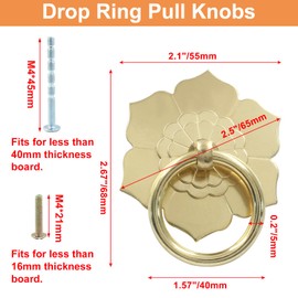 Luomorgo 2 Pcs Antique Brass Ring Pull Handle, Copper Drawer Drop Ring Pulls Knobs, Flower Shaped Vintage Dresser Drawer Pulls for Cabinet Cupboard Chest (Large)