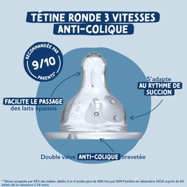 Dodie Baby Bottle Initiation+, Anticolic, 0-6 Months, Round Teat, 3 Speeds, Flow 2, Green, Valentine, 270 ml