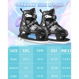 TaroKitc Snowflake Ice Skates for Kids Boys Girls, Fun Beginner Ice Skating Shoes for Outdoor and Rink, 4 Sizes Adjustable Skates, Soft and Comfortable Lining Ice Skating Shoes 5-12 Beginner and Youth
